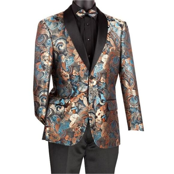 MEN'S VINCI 2 BUTTON MODERN FIT SPORT COAT FLORAL TRI-COLOR PATTERN. BM3 - Picture 1 of 1